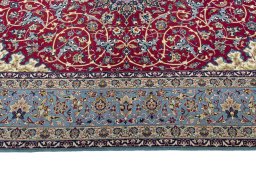 Corner detail of 1970s Isfahan rug showing border pattern and Cork pile