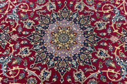 Central medallion detail of 1970s Isfahan rug from Iran / Persia