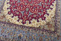 Close-up detail of 1970s Isfahan rug from Iran / Persia showing Cork weave