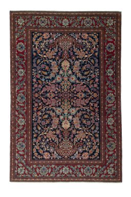Full view of 1930s Isfahan rug from Iran / Persia, 211 × 137 cm in Blue tones