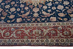 Corner detail of 1950s Isfahan rug showing border pattern and Cork pile