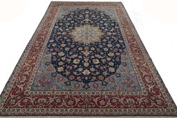 Surface texture of 1950s Isfahan rug with natural Cork and intricate pattern