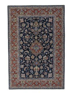Full view of New Isfahan rug from Iran / Persia, 240 × 163 cm in Blue tones
