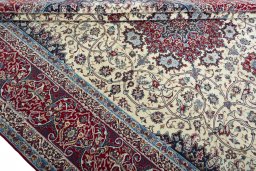 Close-up detail of 1970s Isfahan rug from Iran / Persia showing Cork weave