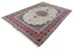 Corner detail of 1970s Isfahan rug showing border pattern and Cork pile