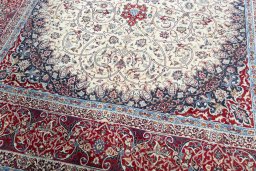 Close-up detail of 1970s Isfahan rug from Iran / Persia showing Cork weave