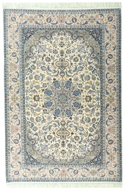 Full view of 2000s Isfahan rug from Iran / Persia, 294 × 200 cm in Beige tones