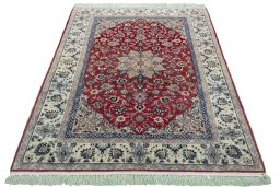 Surface texture of 1970s Isfahan rug with natural Cork and intricate pattern