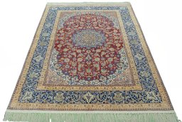 Surface texture of 1970s Isfahan rug with natural Cork and intricate pattern