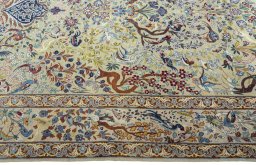 Corner detail of 1970s Isfahan rug showing border pattern and Cork pile