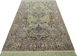 Surface texture of 1970s Isfahan rug with natural Cork and intricate pattern