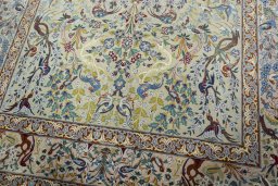 Close-up detail of 1970s Isfahan rug from Iran / Persia showing Cork weave