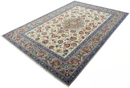 Corner detail of 1950s Isfahan rug showing border pattern and Wool pile