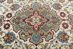 Central medallion detail of 1950s Isfahan rug from Iran / Persia