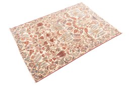 Corner detail of 2002s Isfahan rug showing border pattern and Wool pile