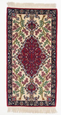 Full view of New Isfahan rug from Iran / Persia, 121 × 63 cm in Beige tones