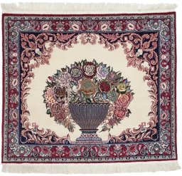 Full view of New Isfahan rug from Iran / Persia, 105 × 89 cm in Multi Color tones