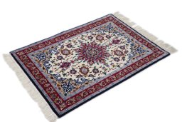 Close-up detail of New Isfahan rug from Iran / Persia showing Wool weave