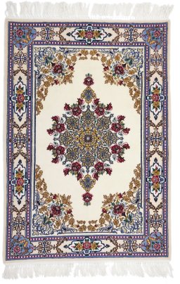 Full view of New Isfahan rug from Iran / Persia, 103 × 72 cm in Beige tones