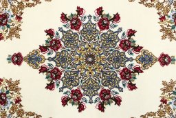 Close-up detail of New Isfahan rug from Iran / Persia showing Wool weave