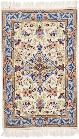Full view of New Isfahan rug from Iran / Persia, 110 × 70 cm in Beige tones