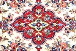 Close-up detail of New Isfahan rug from Iran / Persia showing Wool weave