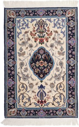 Full view of New Isfahan rug from Iran / Persia, 108 × 73 cm in Beige tones