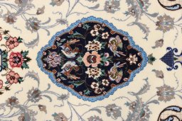 Close-up detail of New Isfahan rug from Iran / Persia showing Wool weave