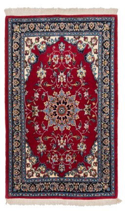 Full view of New Isfahan rug from Iran / Persia, 95 × 67 cm in Red tones