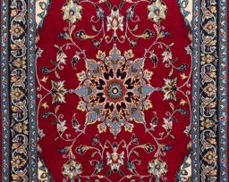 Full view of New Isfahan rug from Iran / Persia, 95 × 67 cm in Red tones