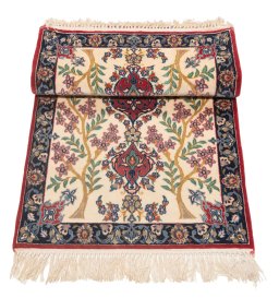 Corner detail of New Isfahan rug showing border pattern and Wool pile