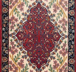 Full view of New Isfahan rug from Iran / Persia, 126 × 60 cm in Beige tones