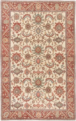 Full view of 1990s Kashan rug from Iran / Persia, 211 × 135 cm in Cream tones