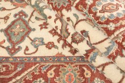 Full view of 1990s Kashan rug from Iran / Persia, 211 × 135 cm in Cream tones