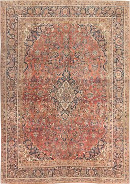 Full view of 1950s Kashan rug from Iran / Persia, 385 × 271 cm in Red tones