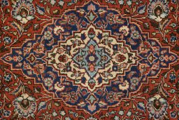 Close-up detail of 1940s Kashan rug from Iran / Persia showing Wool weave