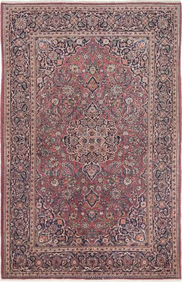 Full view of New Kashan rug from Iran / Persia, 212 × 136 cm in Red tones