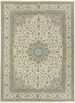 Full view of 1990s Kashan rug from Iran / Persia, 397 × 293 cm in White tones
