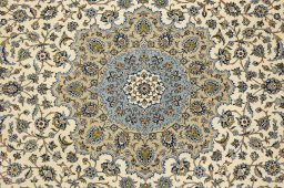 Full view of 1990s Kashan rug from Iran / Persia, 397 × 293 cm in White tones
