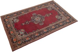 Close-up detail of 1940s Kashan rug from Iran / Persia showing Wool weave