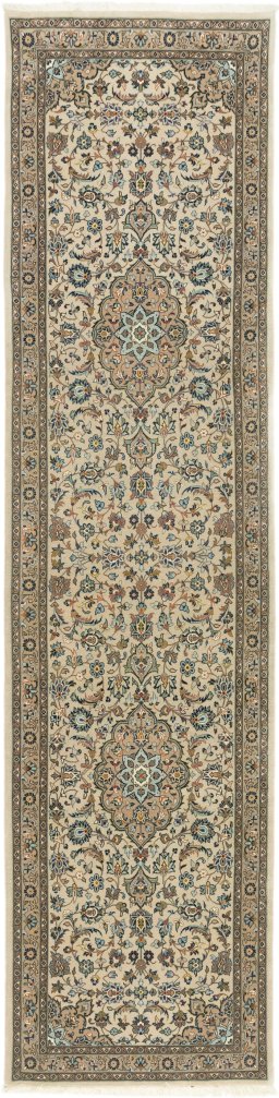 Full view of 1990s Kashan rug from Iran / Persia, 397 × 96 cm in Brown tones