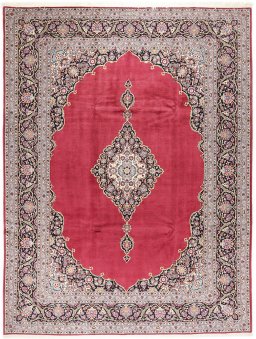 Full view of 1990s Kashan rug from Iran / Persia, 351 × 264 cm in Red tones