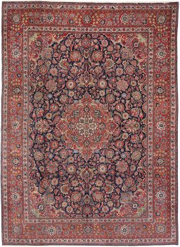 Full view of 1930s Kashan rug from Iran / Persia, 356 × 262 cm in Dark blue tones