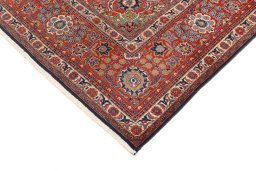 Backside of handmade 1930s Kashan rug showing knot structure and weave density