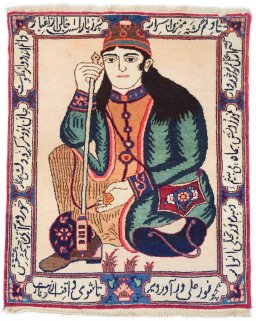 Full view of 1920s Kashan rug from Iran / Persia, 89 × 71 cm in Cream tones