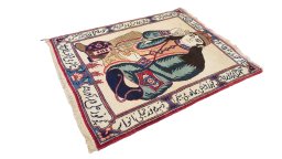 Corner detail of 1920s Kashan rug showing border pattern and Wool pile
