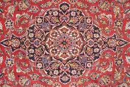Central medallion detail of 1950s Kashan rug from Iran / Persia