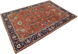 Corner detail of 1980s Kashan rug showing border pattern and Wool pile