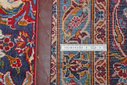 Full view of 2000s Kashan rug from Iran / Persia, 410 × 304 cm in Red tones