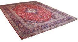 Corner detail of 2000s Kashan rug showing border pattern and Wool pile